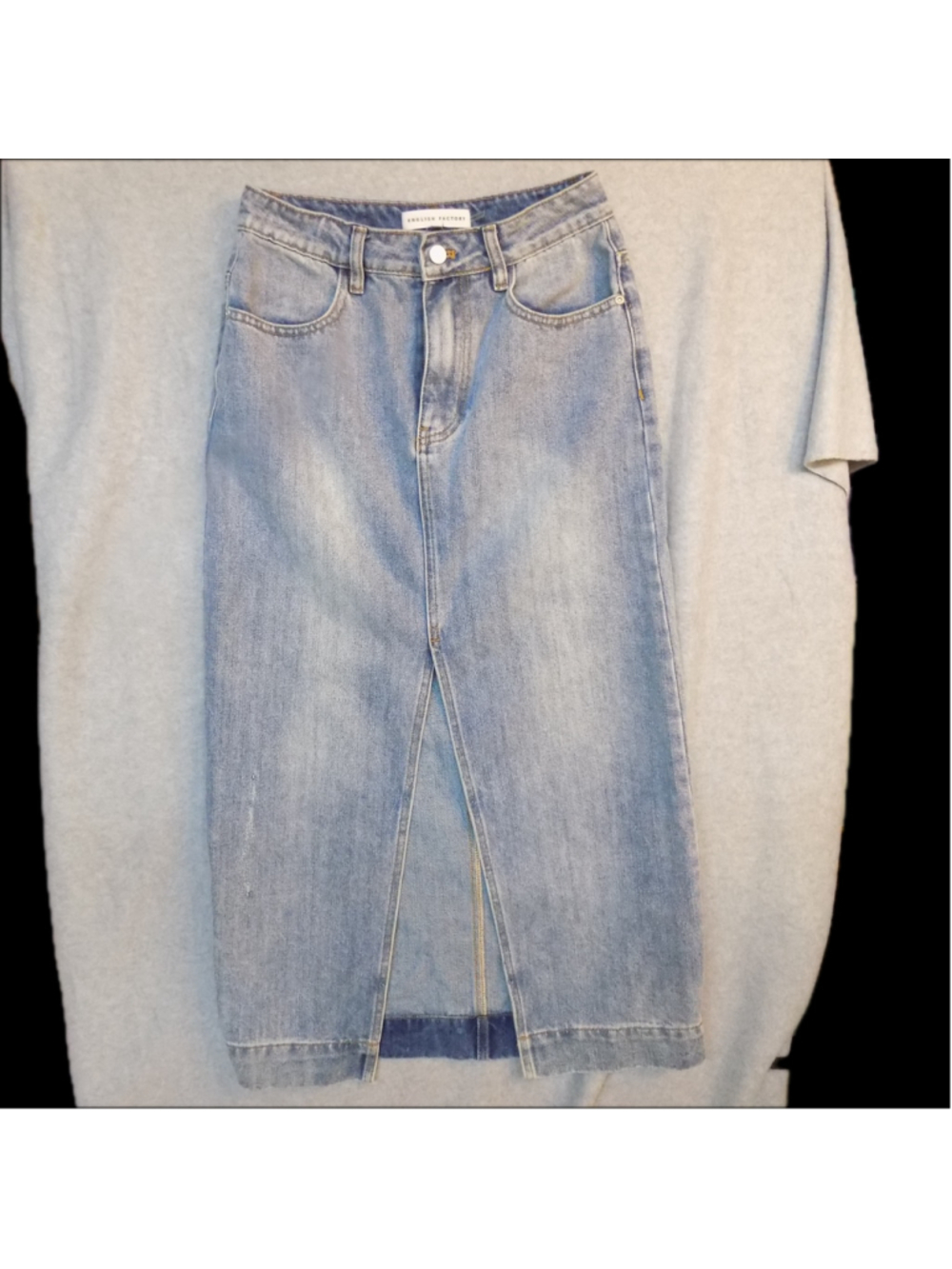 English Factory women's Denim Maxi Skirt with Front Slit jean medium wash
S